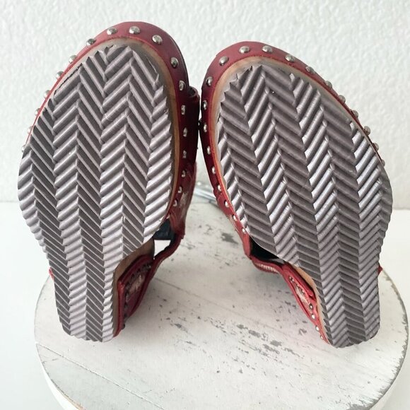 Lane Boots LEXINGTON Womens Red Wedges 8 Western Sandals Cowgirl Wooden Heels - Picture 8 of 10